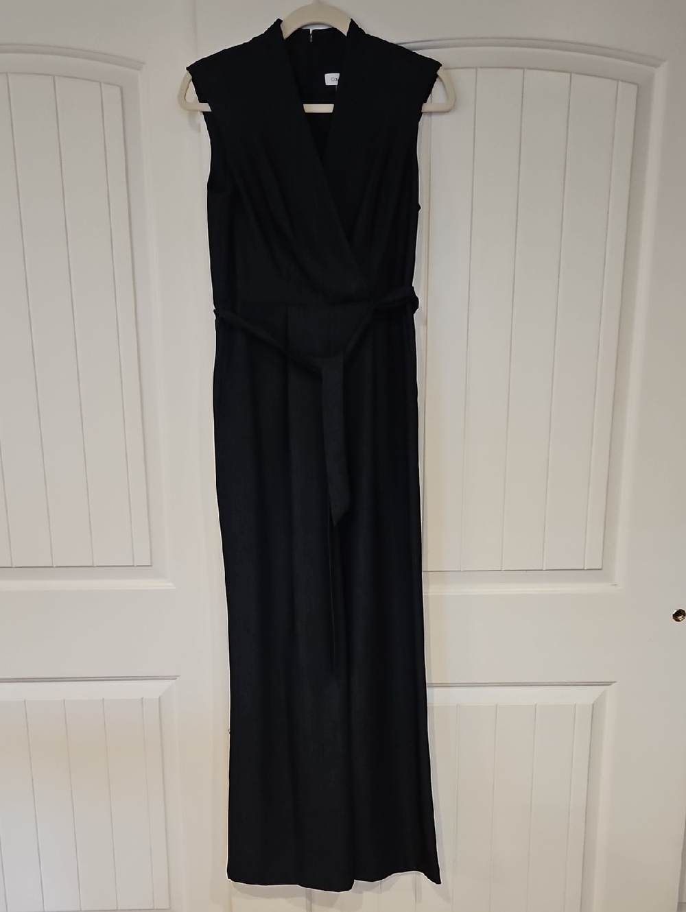 Denim Wide Leg Jumpsuit with Waist Tie